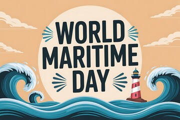 Celebrate World Maritime Day with dynamic waves and lighthouse imagery for marine projects