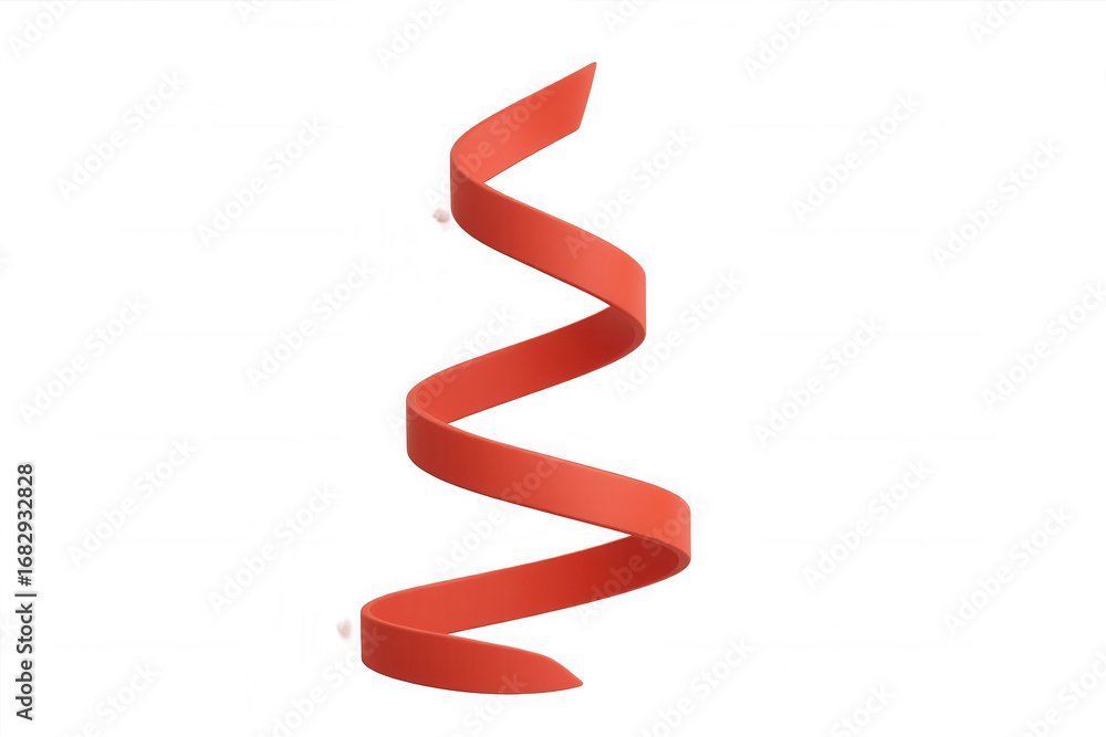 Poster red ribbon rotating, creating a spiral shape on a transparent background, perfect for festive design