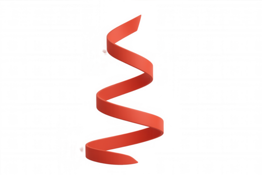 Red ribbon rotating, creating a spiral shape on a transparent background, perfect for festive designs - Powered by Adobe