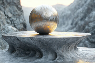 Obraz premium Sphere on rock in mountains.