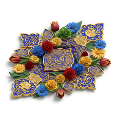 Islamic Calligraphy Art with Floral Embellishments.