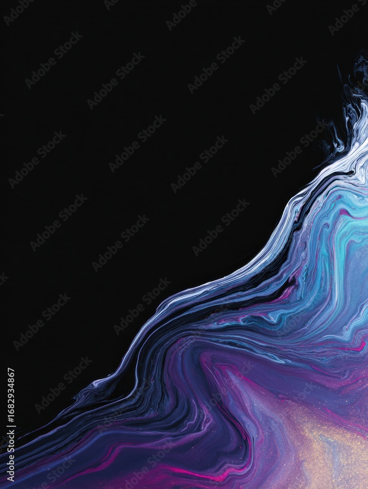 Poster colorful abstract fluid art with vibrant swirls and contrasting black background showcasing intricat