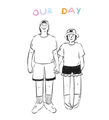 Couple line drawing, crayon style design for templates.