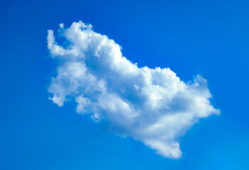 Cotton ball A lonely cloud moves freely across the blue sky. The gentle movement of an atmospheric front. A majestic swirling spectacle.