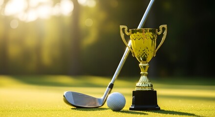 Golf Championship Trophy and Club