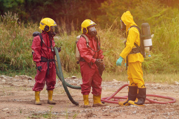 Chemical inspectors are checking for chemical leaks during a fire.