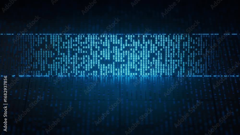 Aufkleber technology circuit board with glowing binary data, 3d rendering.