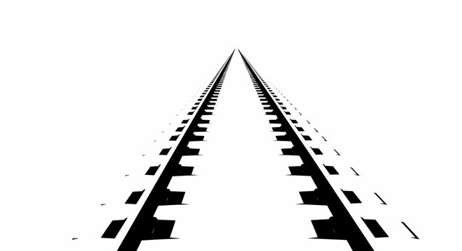 A pair of parallel railway tracks in black on a white background.
