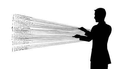 Man Interacting with Data Stream, Silhouette Digital Technology Concept - Powered by Adobe