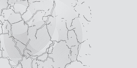 Abstract white glowing geometric lines on gray background. Shiny blue circle lines pattern. Futuristic technology concept, vector illustration.