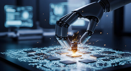 Robotic Hand Assembling Computer Chip.