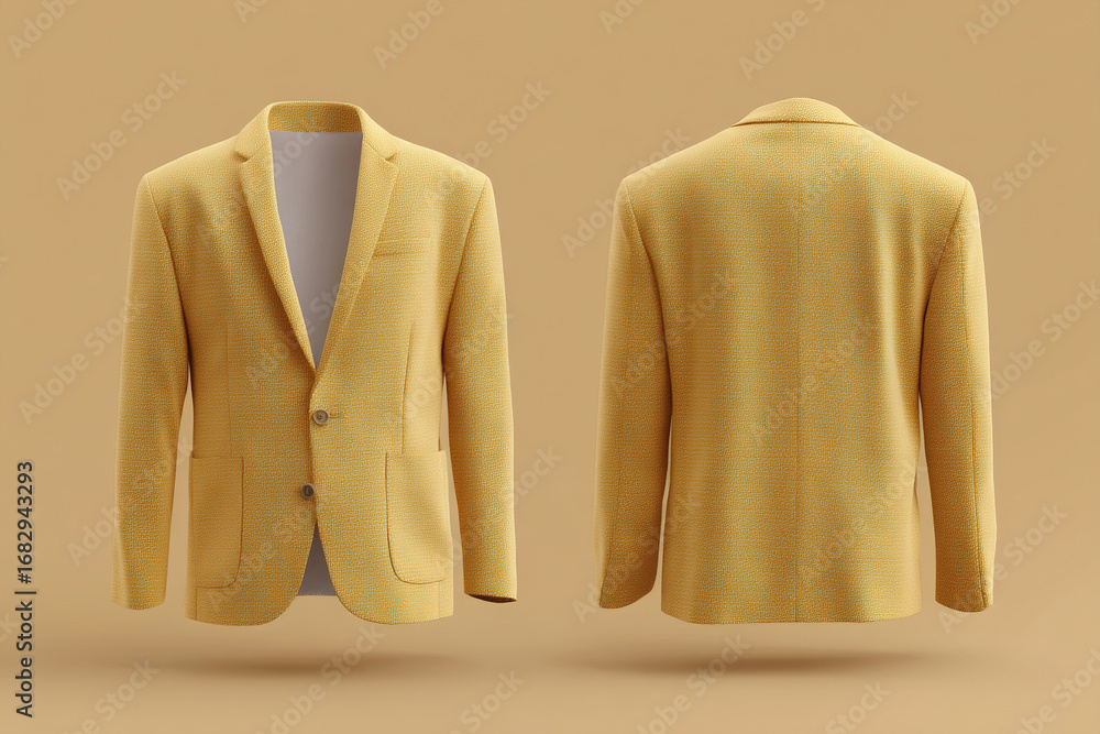 Poster a yellow blazer with a unique pattern stands out with a two-button closure, adding a touch of modern