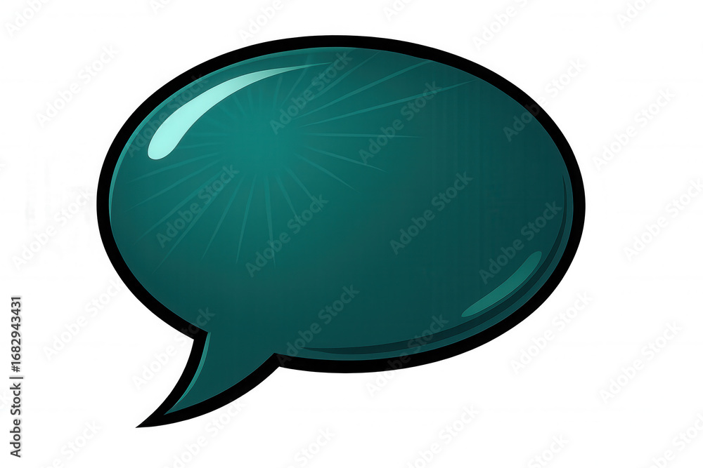 Poster teal empty speech bubble with black border and transparent background, ideal for inserting custom te