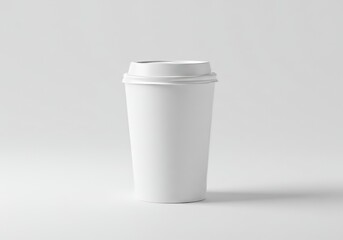 White Paper Coffee Cup with Plastic Lid on White Background – Minimalist Mockup for Branding or Packaging