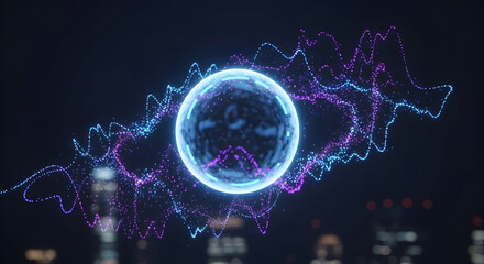 Abstract Glowing Sphere with Energy Waves.