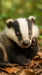 Adorable badger in natural habitat.
