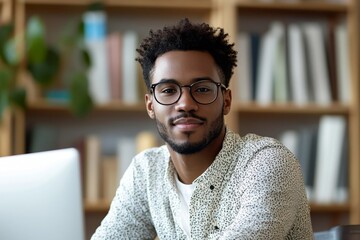 Young businessman practicing mindfulness meditation at his office desk, promoting mental wellness during work hours, Generative AI