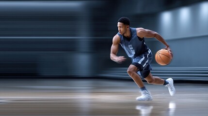 Fototapeta premium Action shot of basketball player mid-crossover in uniform