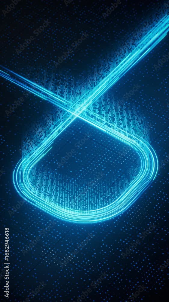 Aufkleber flowing neon lines with binary data background, 3d rendering.
