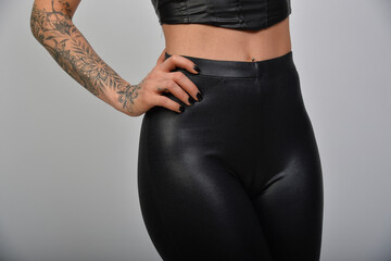 lederhose, leggings, taille, schlank, frau, körper, bauch, fitnes, abspecken, schönheit,...
