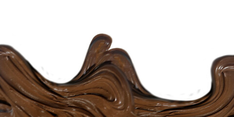 Motion blur smooth rich wave of melted chocolate against clean transparent background and above copy space. Dynamic, fluid motion of the thick liquid with glossy sheen reflecting light beautifully