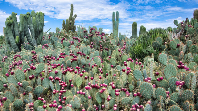 Prickly pears thriving in full summer sun