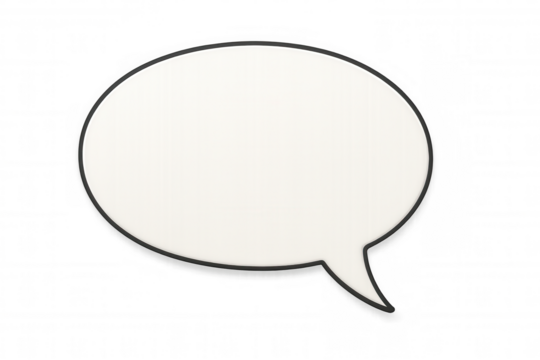 Oval speech bubble with black border floats on a transparent background, ready for custom text