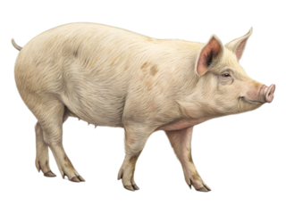 Illustration of a light pink pig standing on a white background with slight shadow underneath it
