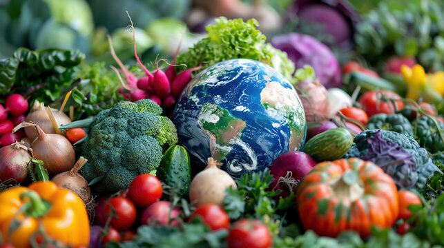 Planet Earth surrounded by colorful vegetables - Powered by Adobe
