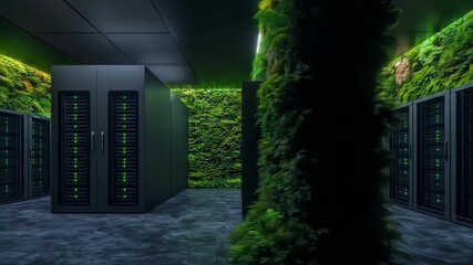 Modern Data Center with Lush Green Walls - Powered by Adobe
