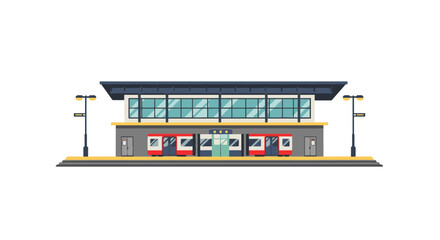 Obraz premium Modern urban train station with glass facade and street lamps on platform