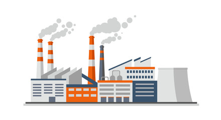 Obraz premium Flat industrial factory landscape with smokestacks and buildings