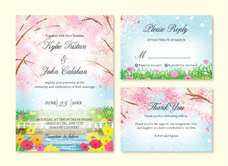 Artistic Watercolor Floral Blossom Wedding Invitation Card Suite Template
