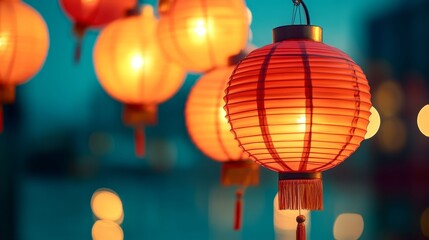 Vibrant Asian Moon Festival Celebrations with Red Lanterns, Symbolizing Unity and Community Spirit