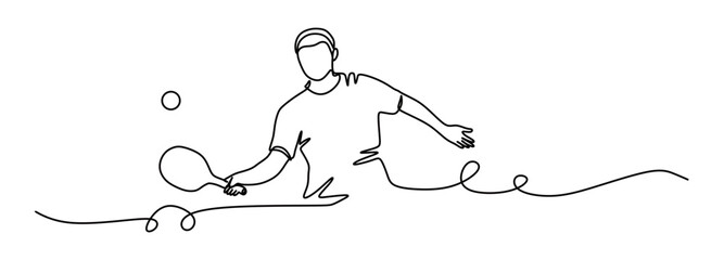 Continuous line art of a man playing paddle sports. Paddle competition concept. Vector illustration
