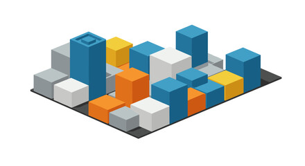 Obraz premium Isometric cityscape with colorful geometric buildings on white background