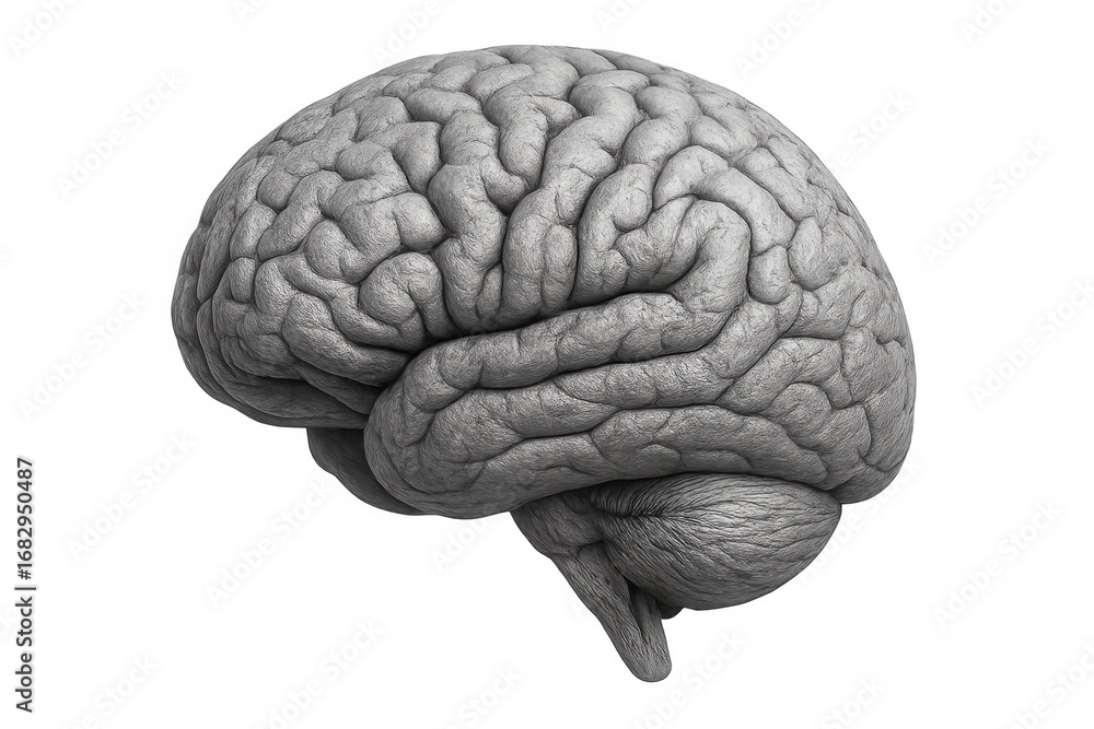 Poster detailed 3d rendering of human brain, revealing intricate neural pathways and anatomical complexity 