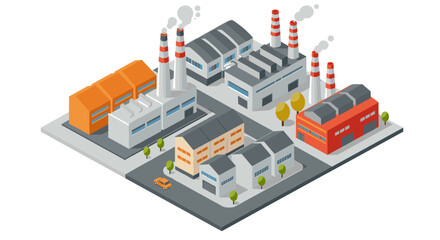 Obraz premium Isometric industrial complex with factories and smoke stacks