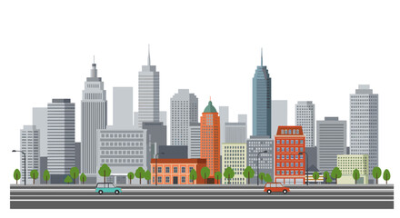 Fototapeta premium Modern urban skyline with diverse architecture and trees