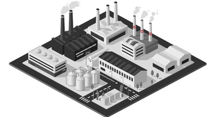 Industrial isometric factory complex with modern energy structures and infrastructure