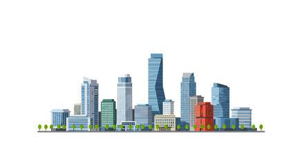 Obraz premium Modern flat urban skyline with skyscrapers and greenery