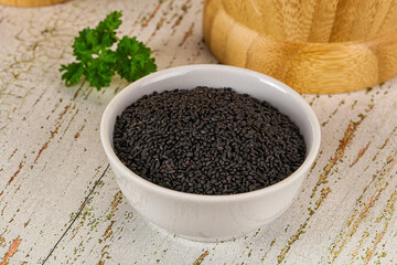 Black dry Nigella seeds in the bowl