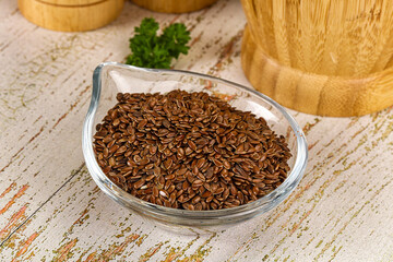 Brown flax seeds in the bowl