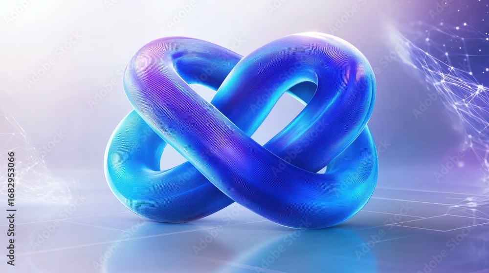 Poster Iridescent blue intertwined loops in digital studio setting