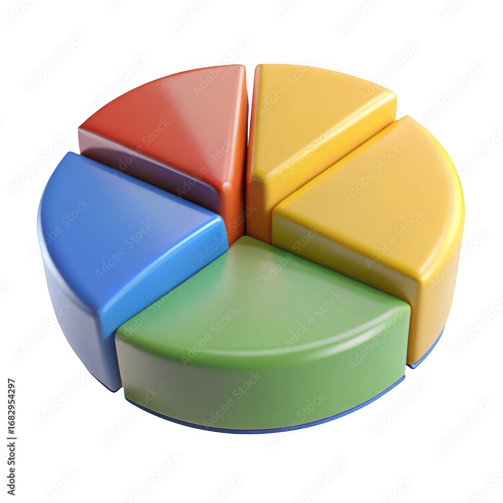 Poster 3d colorful pie chart segments isolated on transparent background