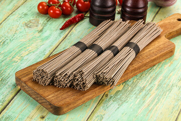 Raw dry bukwheat soba noodles