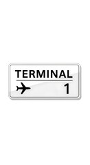 Terminal 1 Airport Signage Guiding Travelers to Their Destination, Modern Travel Concept, Transportation Symbol, Flight Guidance