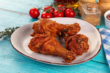 Crispy fried chicken drumsticks leg