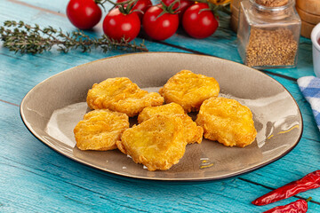 Golden crispy fried chicken nuggets