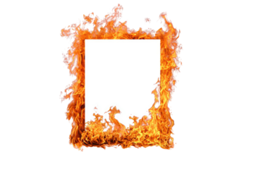 Fiery frame encircles blank white rectangle